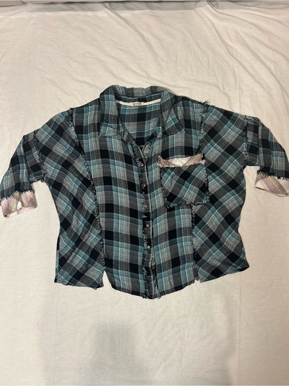 Free People Oversized Plaid Button-Down Shirt SZ S